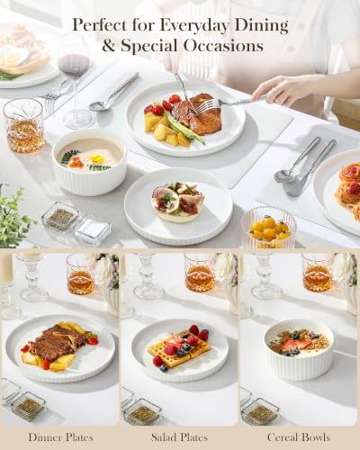 MALACASA Porcelain 12 Pieces Plates and Bowls Set, Dinnerware Set for