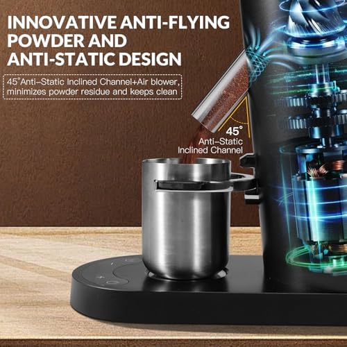 Coffee Grinder, Rechargeable Conical Burr Mill, 60 Settings, Black