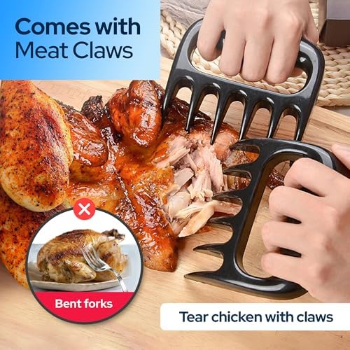 3 Layer Pro Chicken Shredder with Removable Tray, Meat Claws, Brush