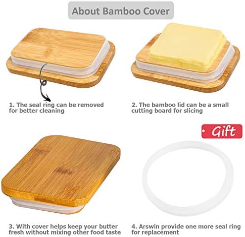 Porcelain Butter Dish with Bamboo Lid, Ceramic Butter Keeper Container