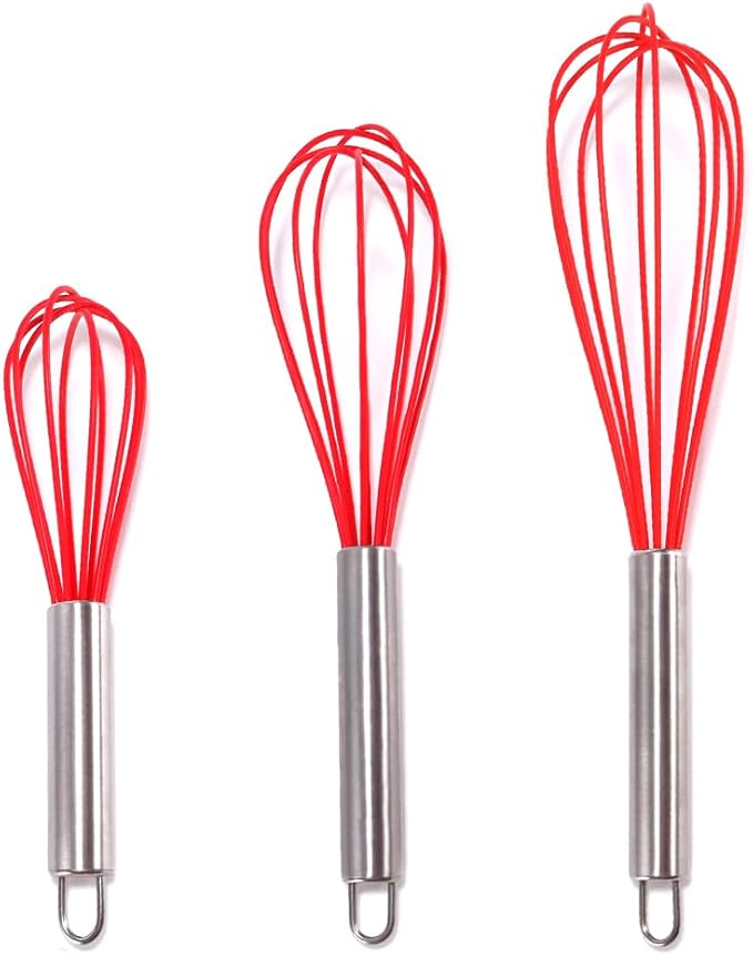 Silicone Whisk set of 3, 8+10+12in Kitchen Balloon Wire Whisks, Hand Egg Mixer by lelasety