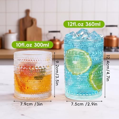 Hobnail Drinking Glasses Set of 12, Vintage Drinking Glasses,12 oz