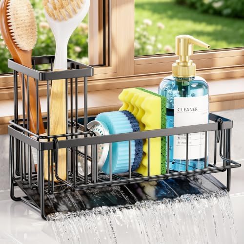 Sponge Holder for Kitchen Sink, 9.65 x 3.74 x 6.3, Black