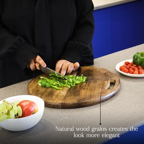 Round Acacia Wood Cutting Board, 15” with Handle