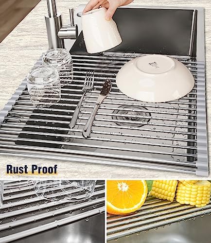 Tomorotec Roll-Up Dish Drying Rack, 304 Steel, Grey