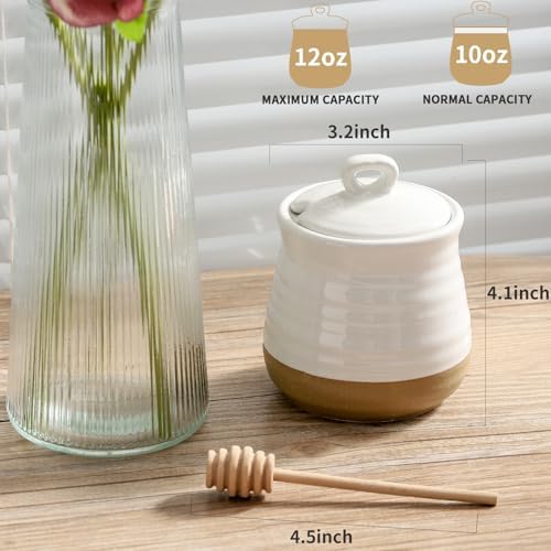Ceramic Sugar and Creamer Container Set of 3 and 12 Ounce Honey Jar