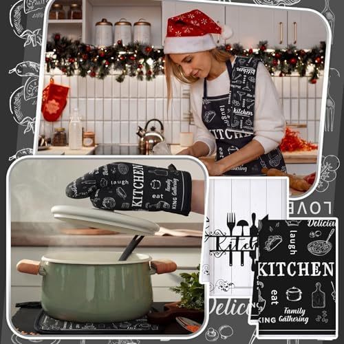 Fourluoo 12-Piece Farmhouse Kitchen Set, Towels and Apron