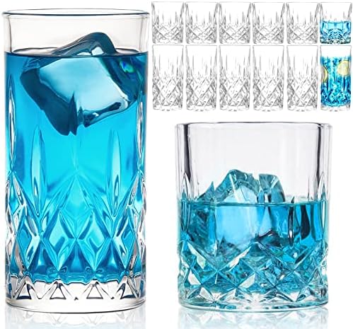 Drinking Glasses, 12 Piece Crystal Glass Cups, Mixed Glassware Set