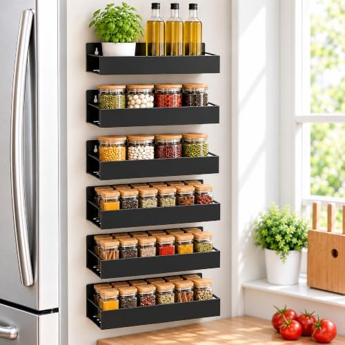 SMRCAD 6-Pack Metal Magnetic Spice Rack