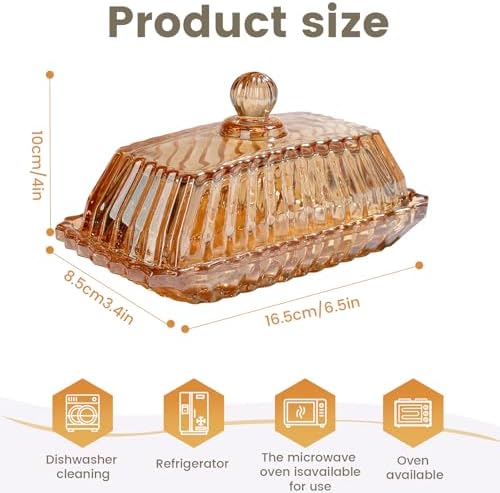 Vintage Covered Glass Butter Dish with Lid-Retro Amber Butter Holder