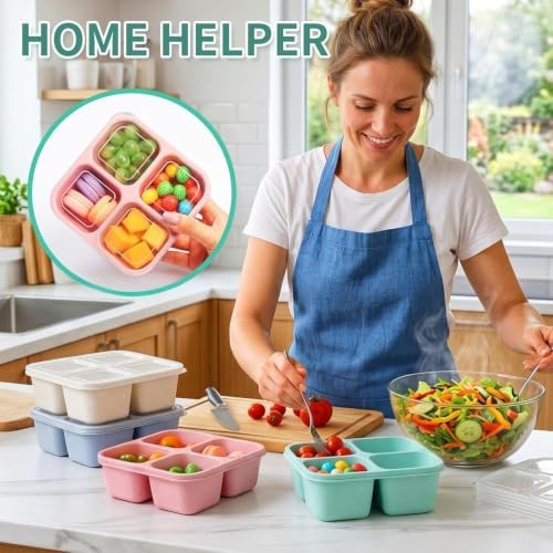 buluker 4 Pack Bento Snack Containers Set, 4 Compartment Food Storage