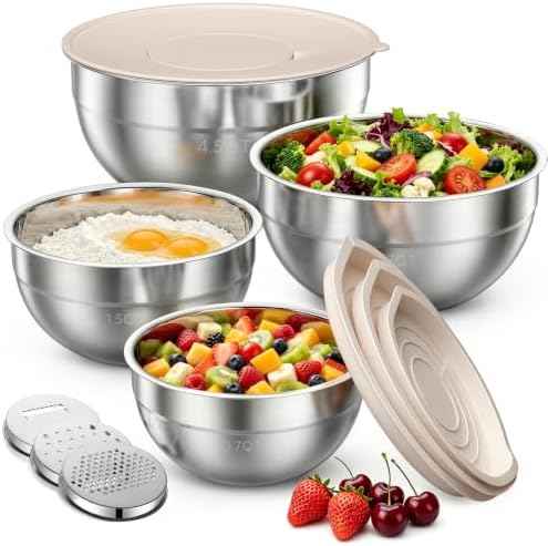 Stainless Steel Mixing Bowls with Lids Set, 4 Pack Cooking Bowls