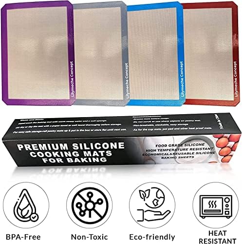 Silicone Baking Mat (4pc-Medium), BPA Free Large Nonstick Kitchen