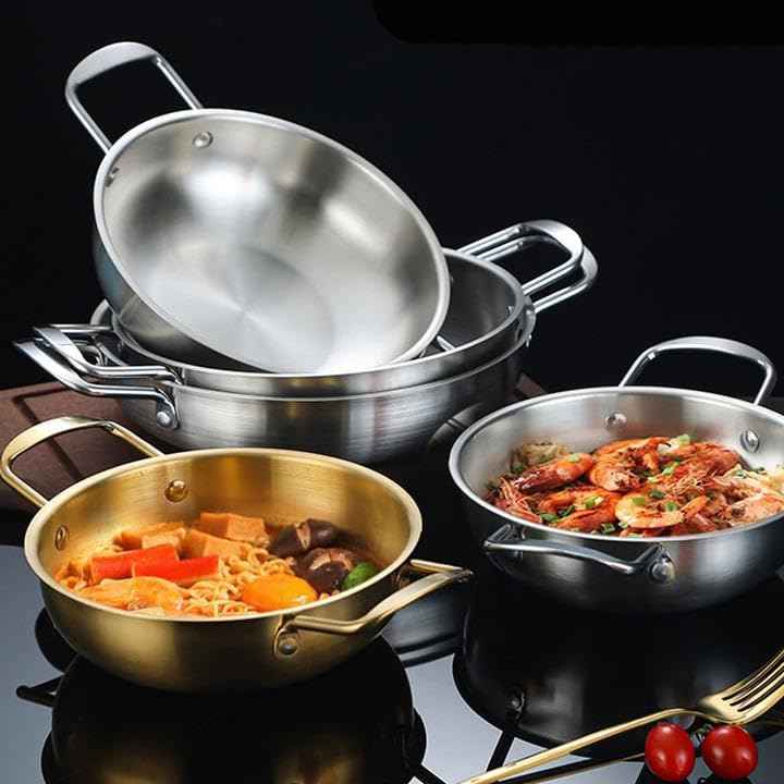 Paella PanGold Cooker Pan Skillet Pan Stainless Steel 9.4 Inches for
