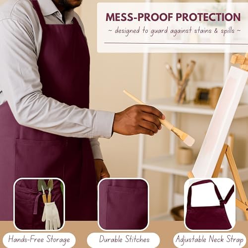 Native Fab Kitchen Apron 2 Pack - 100% Cotton Adjustable, Durable