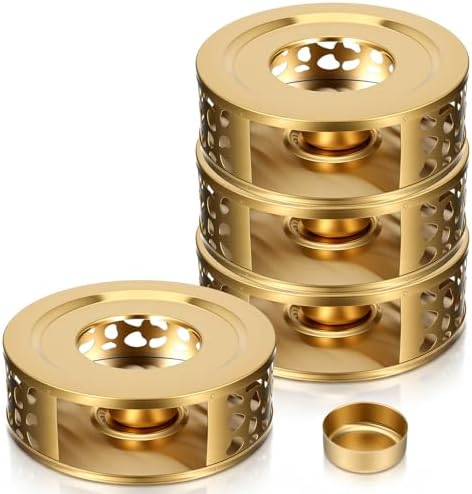 4 Pcs Gold Stainless Steel Tea Warmer Teapot with Tealight Holder Tea