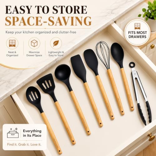 Silicone 10 Pcs Kitchen Cooking Utensils Set, Recycled Materials
