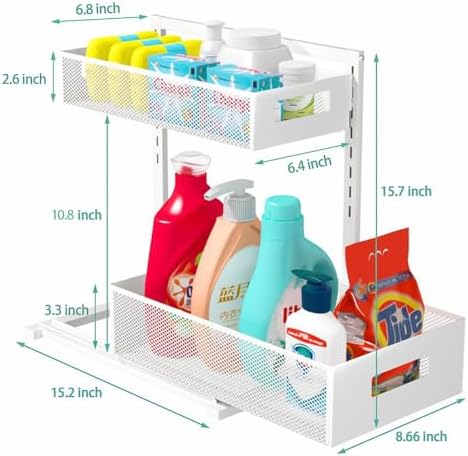 Petiza Under Sink Organizer Adjustable Height 2 Tier Bathroom