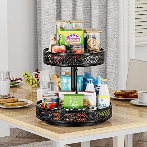 2 Tier Lazy Susan Organizer - Adjustable Rotating Spice Rack 12 inch