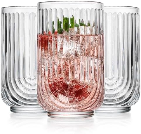 Glaver's Drinking Glasses Set of 8. 17oz Vintage Drinking Cups. Ripple