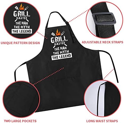 Rosoz Funny BBQ Chef Aprons for Men, Grill Master, Kitchen Cooking