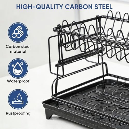 2-Tier Carbon Steel Dish Drying Rack, W16.5In