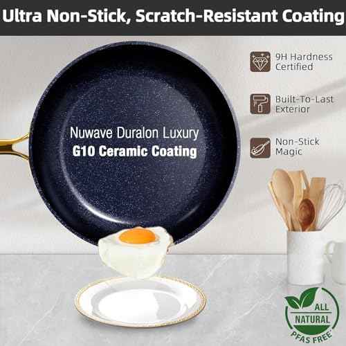 Nuwave Lux LE 13Pc Ceramic Cookware Set with Elegant Gold Handle, PFAS
