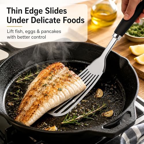 304 Stainless Steel Fish Spatula, Thin Flexible Slotted Turner