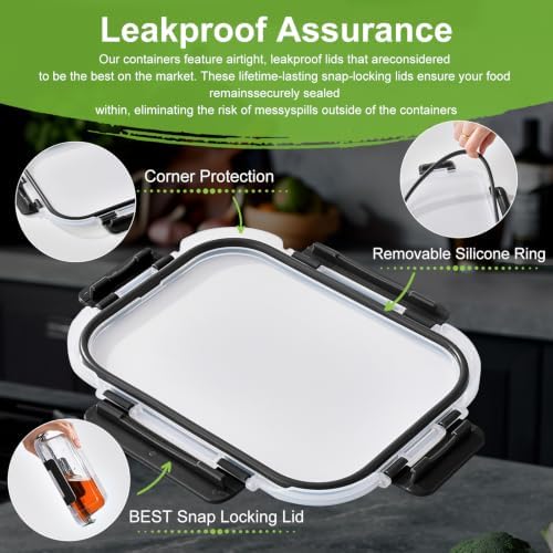 Glass Meal Prep Containers with Dividers, 6 Pack