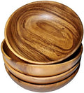 Wood Bowls for Food, Set of 4, 7 In Solid Acacia Salad, Cereal & Pasta