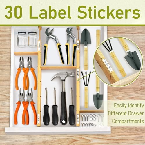 Whitmor Adjustable Bamboo Drawer Dividers, Expandable 17"-22" Drawer