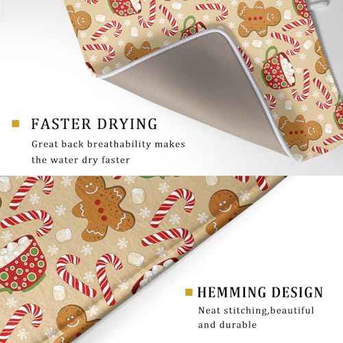 Christmas Gingerbread Man Dish Drying Mat for Kitchen Counter 18x24