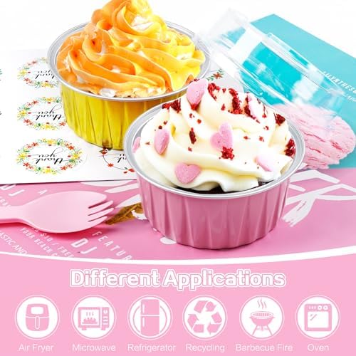 60Pcs Mini Cake Pans with Lids Aluminum Foil, ZOXILEN 5oz Disposable