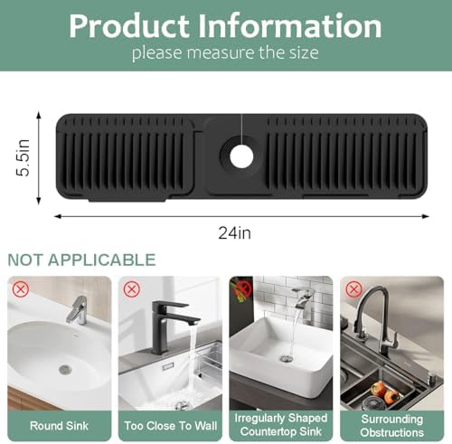 24 Inch Faucet Mat for Kitchen Sink Silicone Folding Faucet Mat for