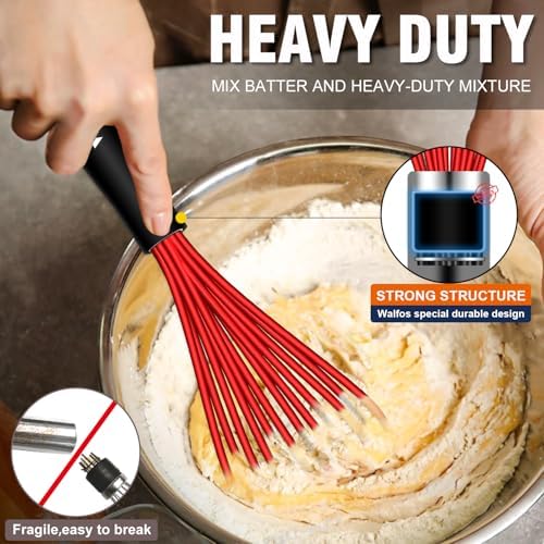 Walfos Whisk,Silicone Whisks- Heat Resistant(480°F) Silicone Whisks