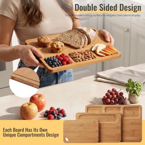 Bamboo Cutting Board Set for Kitchen, Charcuterie Board with Juice