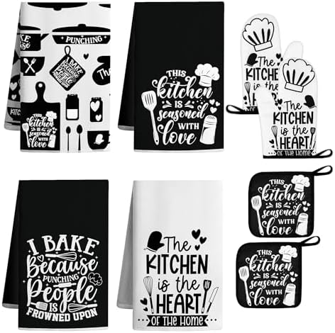 8 Pcs Farmhouse Kitchen Decor Accessories Set 4 Black White Kitchen