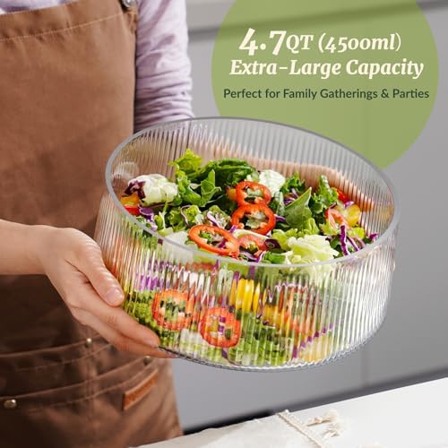 NiHome Glass Salad Bowl Set, Large Serving Bowl with Wood Utensils