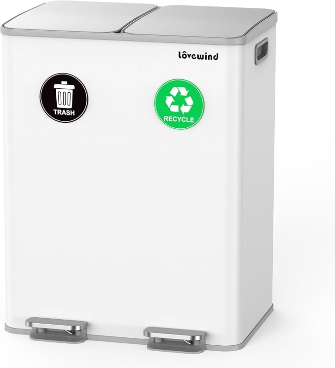 Lovewind Kitchen Trash Can, 2 x 8 Gallon Stainless Steel Trash and Recycle Bin by LOVEWIND