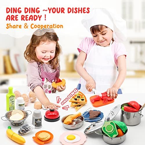 Kids Pretend Play Kitchen Accessories Set, 38pc Play Pots Pans Set for