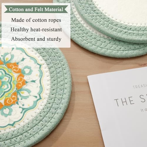 SHACOS Sage Green 8 Inches Trivets for Hot Dishes, 4 Pieces