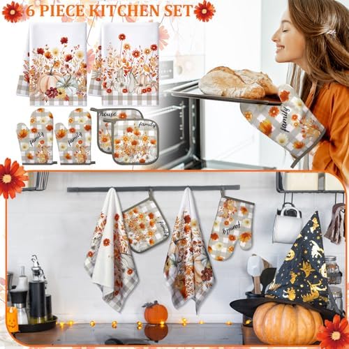Leinuosen 6-Pack Fall Thanksgiving Kitchen Decor Set, Flower