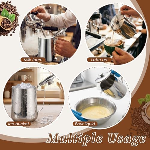 2 Pcs 67 Oz/ 2 L 304 Stainless Steel Pitcher with Lid Milk Frothing