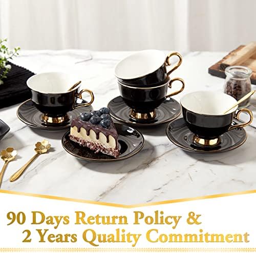 DUJUST Tea Cups and Saucers Set of 4 (7.4oz), Luxury Tea Cup Set with