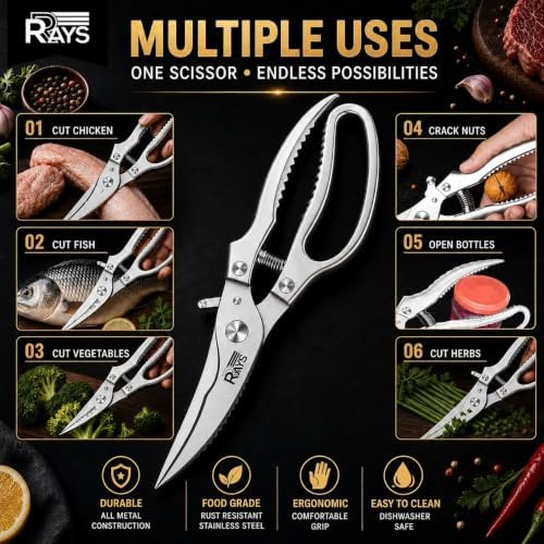 Heavy Duty Poultry Shears, Spring Loaded Kitchen Scissors for Chicken