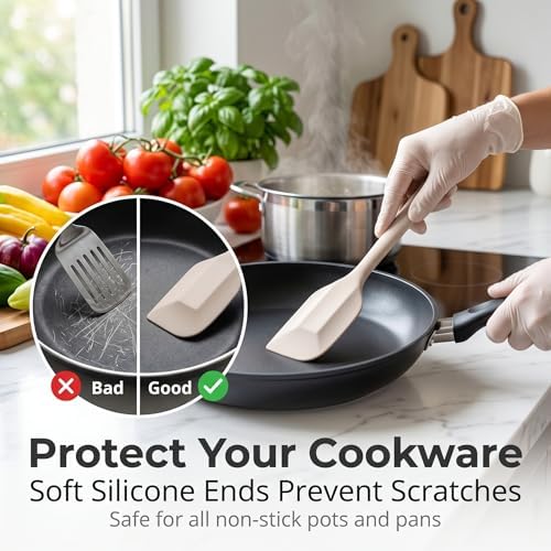 LIANYU Non-Toxic Kitchen Cooking Utensils Set, 8Pcs Khaki Silicone