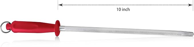 10 Inch Sharpening Steel, Professional Carbon Steel Knife Sharpener, Fresh Red - Image 2