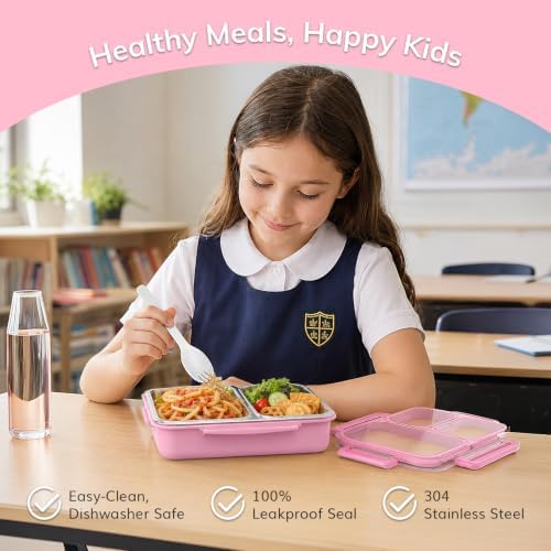 KHOXU 28oz Stainless Steel Bento Box, Pink
