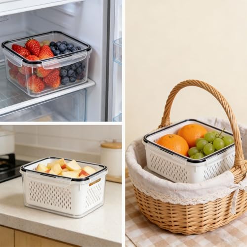 Fruit Storage Containers for Fridge with Removable Colanders
