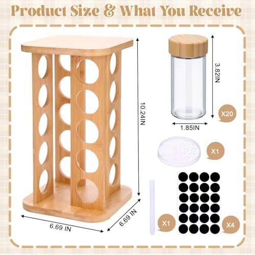 Sliner 20-jar Rotating Countertop Spice Rack Organizer with Bamboo
